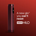 Red electronic device with 'NEW HILO' branding on a red background