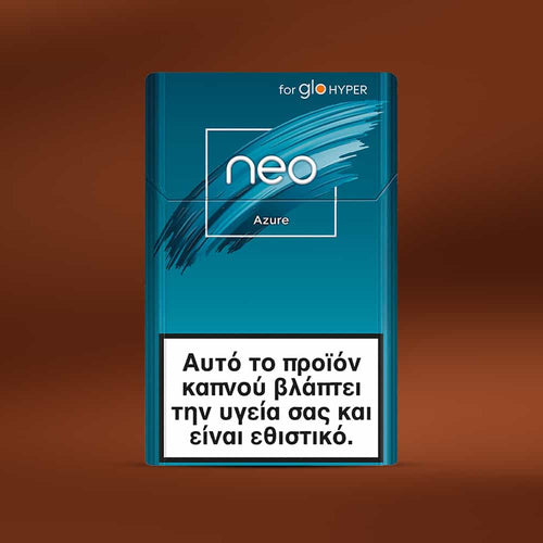 Blue packaging of neo Azure cigarettes on a brown background